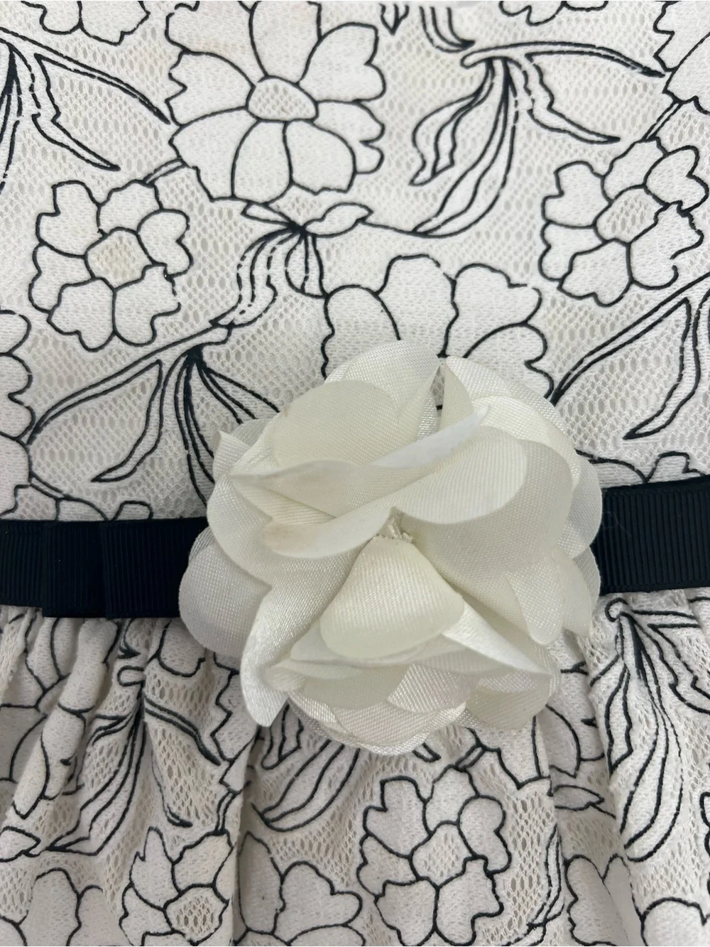 Youngland Baby Girl White Black Floral Embroidered Dress Sz 24 Months